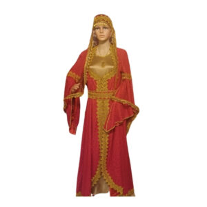 Qadın üçün qırmızı qızılı haşiyəli dəst