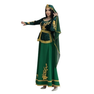 Qadın üçün yaşıl məxmər zərli dəst