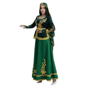 Qadın üçün yaşıl məxmər zərli dəst