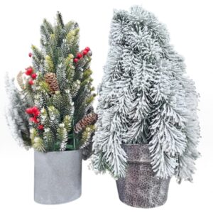 Qar Effekti və Bəzəkli Mini Şam Ağacı Seti