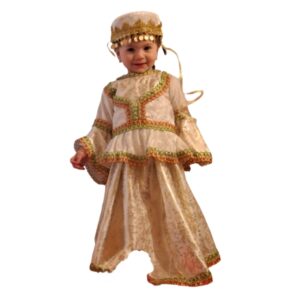 Qız üçün krem şalvarlı zərli dəst