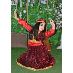 Qız Uşaqları üçün Klasik Qırmızı Azərbaycan Milli Geyimi