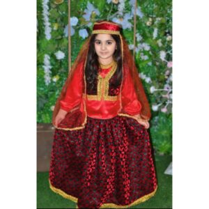 Qız Uşaqları üçün Klasik Qırmızı Azərbaycan Milli Geyimi