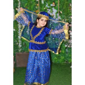 Qız Uşaqları üçün Mavi Azərbaycan Milli Geyimi