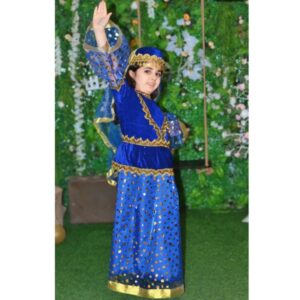 Qız Uşaqları üçün Mavi Azərbaycan Milli Geyimi