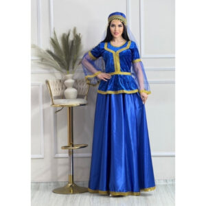 Qadınlar üçün Parlaq Göy Azərbaycan Milli Geyimi