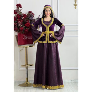 Qadınlar üçün Tünd Bənövşəyi Azərbaycan Milli Geyimi