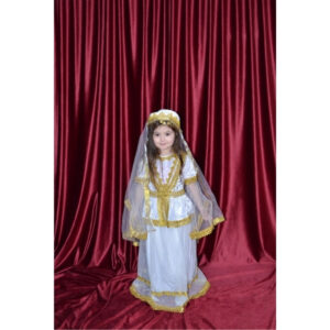 Qız Uşaqları üçün Ağ-Qızılı Azərbaycan Milli Geyimi