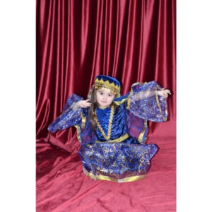 Qız Uşaqları üçün Göy Naxışlı Azərbaycan Milli Geyimi