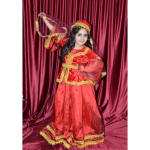 Qız Uşaqları üçün Parlaq Qırmızı Azərbaycan Milli Geyimi