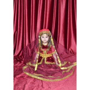 Qızlar üçün Tünd Qırmızı Məxmər Milli Geyim