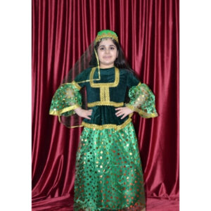 Qız Uşaqları üçün Zümrüd Yaşıl Azərbaycan Milli Geyimi